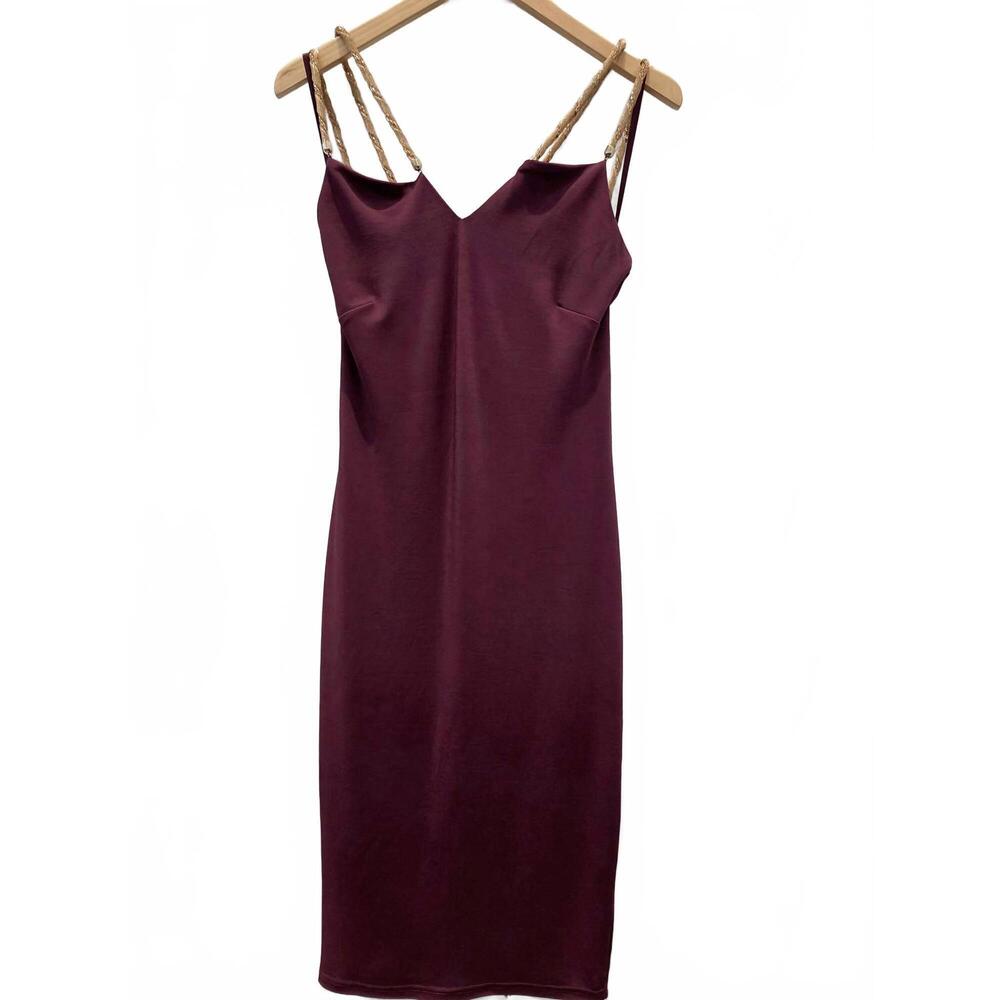 NEW SHERI BODELL women's metal strap midi dress in wine
